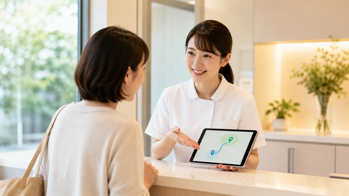 クリニックで患者を迎えるスタッフ