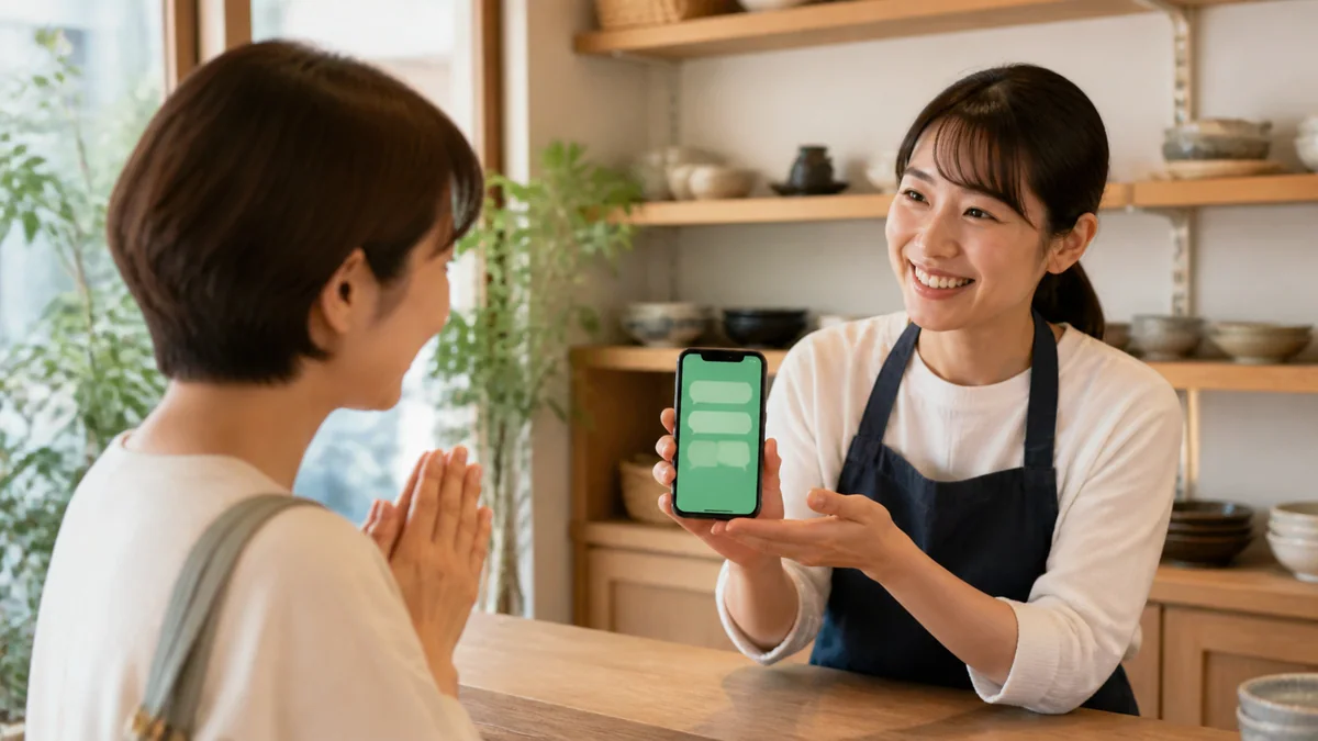 来店客にLINE登録を案内する店舗オーナー