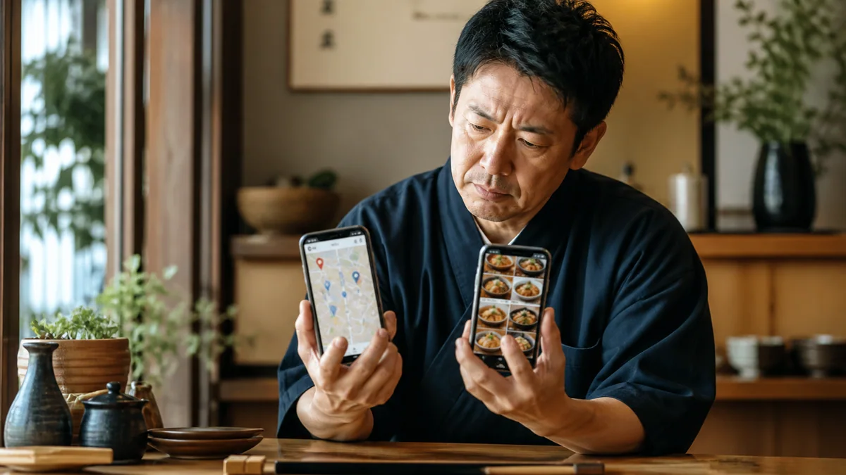 Googleマップとグルメサイトを比較する飲食店オーナー