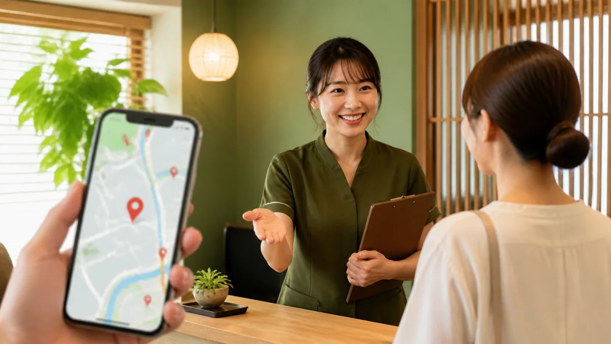 リラクゼーションサロンでお客様を迎えるセラピスト