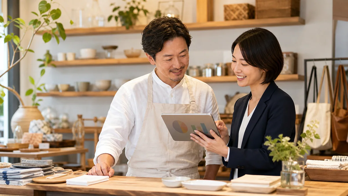 店舗集客の代行サービスについて相談する様子